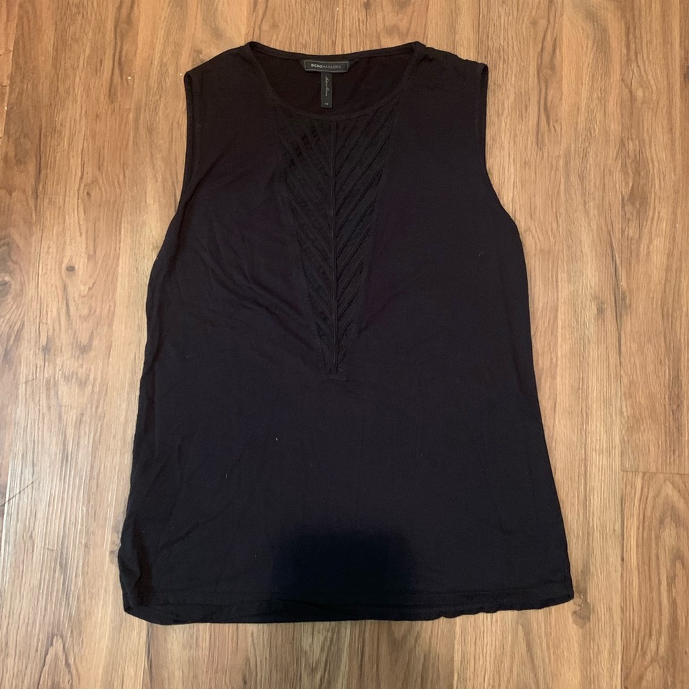 BCBGMaxAzria Black Drapey Tank with Sheer Panel